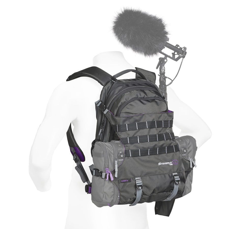 K-Tek KSBPXP Stingray ENG BackPack with Purple Interior designed for the sound recording professional with 20 L storage space for a mixer bag, extra audio gear, a laptop and other supplies. - Image 7