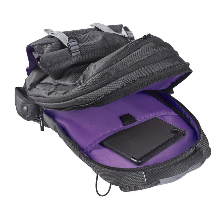 K-Tek KSBPXP Stingray ENG BackPack with Purple Interior designed for the sound recording professional with 20 L storage space for a mixer bag, extra audio gear, a laptop and other supplies. - Image 3