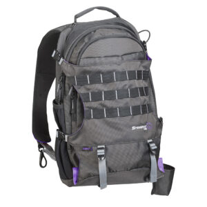 K-Tek KSBPXP Stingray ENG BackPack with Purple Interior designed for the sound recording professional with 20 L storage space for a mixer bag, extra audio gear, a laptop and other supplies.